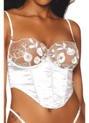 Bustier blanc avec armatures, en satin et dentelle florale - DG13262WHT